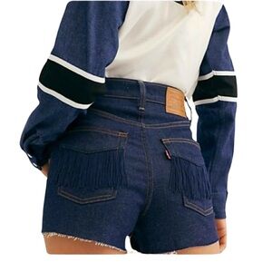 Levi's High Waist Fringe Denim Shorts - Navy